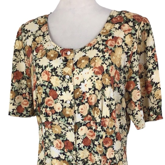 Vintage 1980 Rabbit Jr Floral Short Sleeve Midi Dress Size 13/14 - Picture 5 of 6